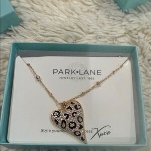 Park Lane Gold and Black Leopard Heart Necklace